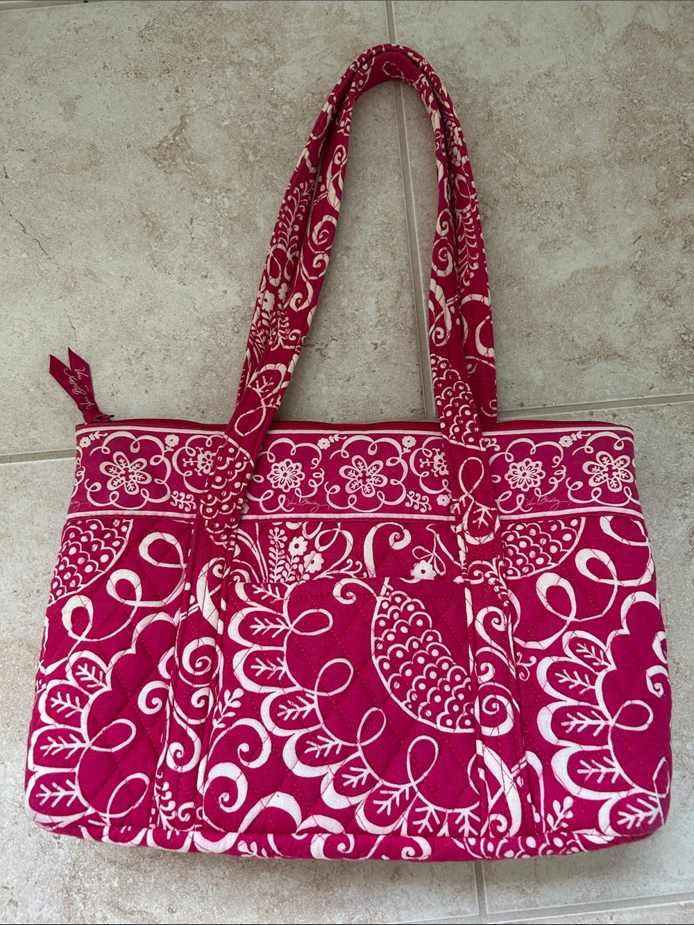 Vera Bradley Quilted Floral Tote in Hot Pink and White